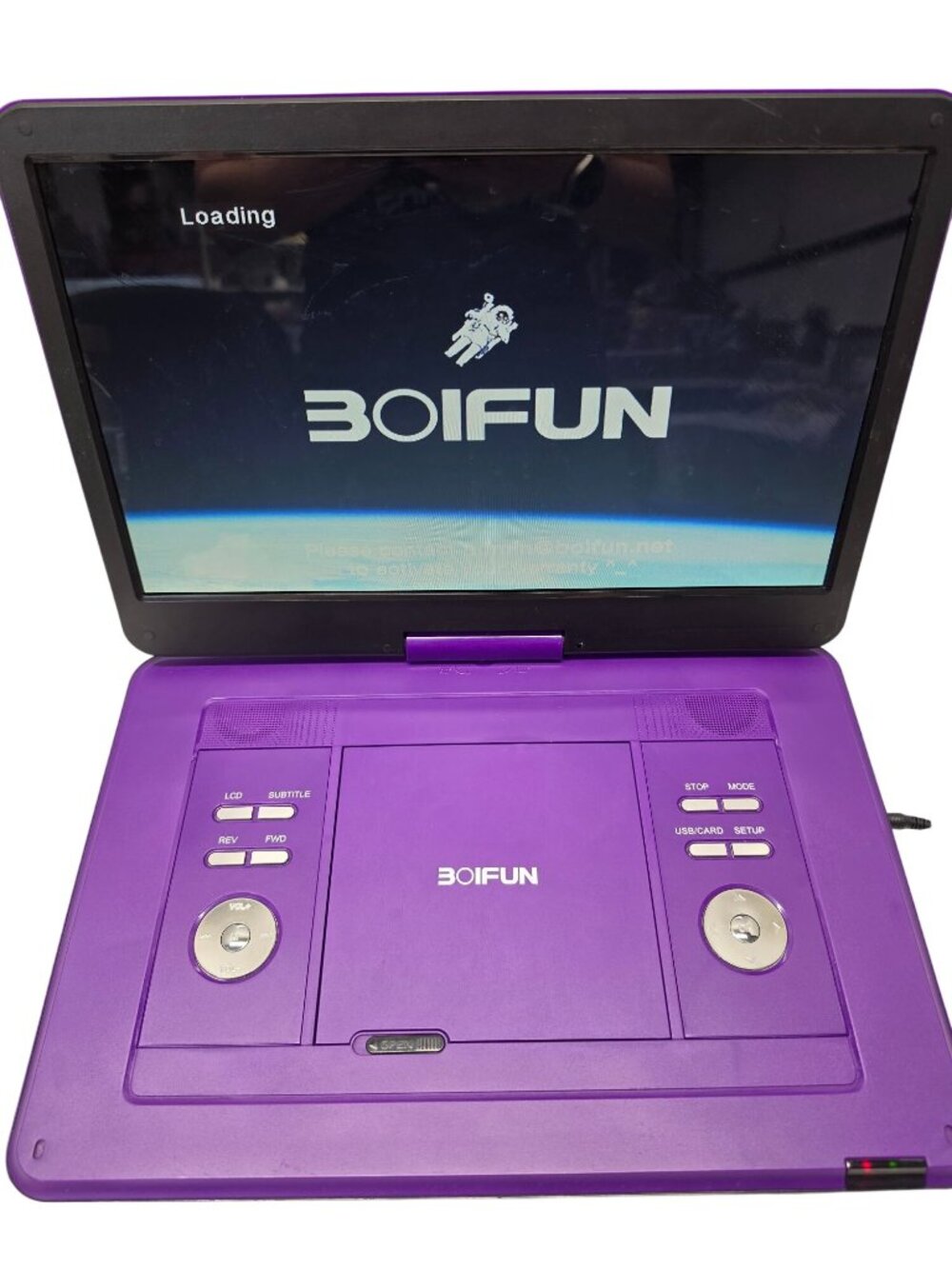 BOIFUN BFN-161 15.6” Portable DVD Player Purple Swivel Screen Tested Works